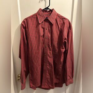 Brooks Brothers 346 men's red plaid non-iron button-down shirt size M Christmas